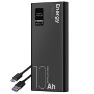   OBAL:ME EnergyPulse powerbank / külső akkumulátor kábellel, digitális kijelzővel, 10000mAh, 22,5W, fekete