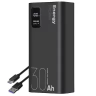   OBAL:ME EnergyPulse powerbank / külső akkumulátor kábellel, digitális kijelzővel, 30000mAh, 22,5W, fekete
