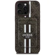   Guess 4G Stripes iPhone 16 Pro MagSafe hátlap tok kártyatartóval, barna