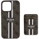 Guess 4G Stripes iPhone 16 Pro MagSafe hátlap tok kártyatartóval, barna