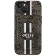   Guess 4G Stripes iPhone 15 MagSafe hátlap tok kártyatartóval, barna
