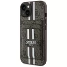 Guess 4G Stripes iPhone 15 MagSafe hátlap tok kártyatartóval, barna