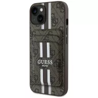   Guess 4G Stripes iPhone 15 MagSafe hátlap tok kártyatartóval, barna