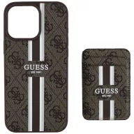   Guess 4G Stripes iPhone 15 MagSafe hátlap tok kártyatartóval, barna
