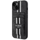 Guess 4G Stripes iPhone 15 MagSafe hátlap tok kártyatartóval, fekete