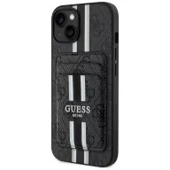   Guess 4G Stripes iPhone 15 MagSafe hátlap tok kártyatartóval, fekete