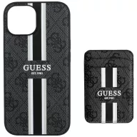   Guess 4G Stripes iPhone 15 MagSafe hátlap tok kártyatartóval, fekete