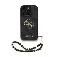   Guess PU 4G Metal Logo Strap iPhone 16 Pro Max hátlap tok, fekete