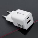 Forcell F-Energy Mini GaN III VT-35A USB-C + USB-A töltő adapter,  PD, QC4.0, 20W, fehér