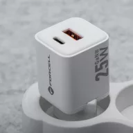   Forcell F-Energy Mini GaN III VT-25B USB-C + USB-A töltő adapter,  PD, QC4.0, 25W, fehér