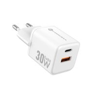   Forcell F-Energy Mini GaN III VT-35 USB-C + USB-A töltő adapter,  PD, QC4.0, 30W, fehér