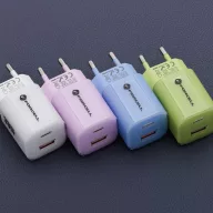   Forcell F-Energy Crystal Color GaN III VT-41 USB-C-USB-A hálózati töltő adapter szilikon kábellel, 33W, fehér