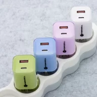   Forcell F-Energy Crystal Color GaN III VT-41 USB-C-USB-A hálózati töltő adapter szilikon kábellel, 33W, fehér