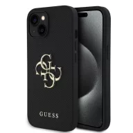   Guess PU Grained 4G Metal Logo Apple iPhone 16 hátlap tok, fekete