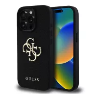   Guess PU Grained 4G Metal Logo Apple iPhone 16 Pro Max hátlap tok, fekete