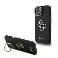   Guess PU Grained 4G Logo Stand Camera Frame iPhone 15 hátlap tok kitámasztóval, fekete