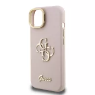   Guess PU Grained 4G Logo Stand Camera Frame iPhone 15 hátlap tok kitámasztóval, rózsaszín