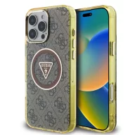  Guess IML 4G Glitter and Triangle Logo iPhone 16 Pro MagSafe kemény hátlap tok, barna
