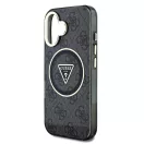 Guess IML 4G Glitter and Triangle Logo iPhone 16 MagSafe kemény hátlap tok, fekete