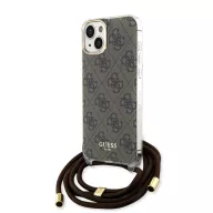   Guess IML 4G Printed Crossbody Strap iPhone 15 hátlap tok pánttal, barna