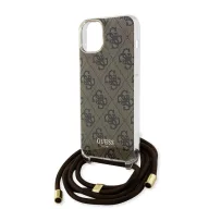   Guess IML 4G Printed Crossbody Strap iPhone 15 hátlap tok pánttal, barna