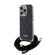   Guess IML 4G Printed Crossbody Strap iPhone 16 Pro hátlap tok pánttal, fekete