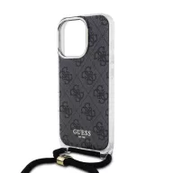   Guess IML 4G Printed Crossbody Strap iPhone 16 Pro hátlap tok pánttal, fekete