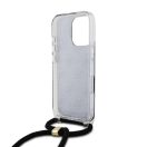 Guess IML 4G Printed Crossbody Strap iPhone 16 Pro hátlap tok pánttal, fekete