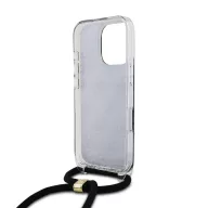   Guess IML 4G Printed Crossbody Strap iPhone 16 Pro hátlap tok pánttal, fekete