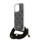Guess IML 4G Printed Crossbody Strap iPhone 16 Pro hátlap tok pánttal, barna