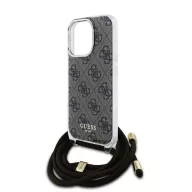   Guess IML 4G Printed Crossbody Strap iPhone 16 Pro Max hátlap tok pánttal, barna