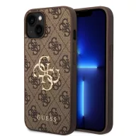 Guess PU 4G Metal Logo Apple iPhone 15 hátlap tok, barna