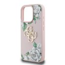 Guess PU Grained Roses 4G Metal Logo iPhone 16 Pro hátlap tok, rózsaszín