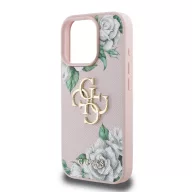   Guess PU Grained Roses 4G Metal Logo iPhone 16 Pro hátlap tok, rózsaszín