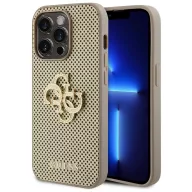   Guess PU Perforated 4G Glitter Metal Logo iPhone 15 Pro hátlap tok, arany