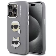   Karl Lagerfeld Grained PU K&CH Heads iPhone 15 Pro Max hátlap tok, szürke