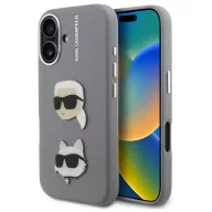   Karl Lagerfeld Grained PU K&CH Heads iPhone 16 hátlap tok, szürke
