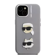   Karl Lagerfeld Grained PU K&CH Heads iPhone 15 hátlap tok, szürke