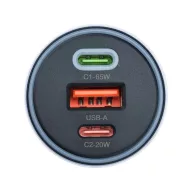   FORCELL F-ENERGY 2xUSB-C-USB-A autós töltő, PD, QC4.0, SFC2.0, 4,5A, 65W, szürke