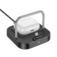   Hoco CQ16B 2in1 USB-C + vezeték nélküli asztali töltő, 5W, PD, QC, 3A, 30W, fekete