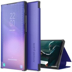   Samsung Galaxy M31 SM-M315F, Oldalra nyíló tok, stand, hívás mutatóval, kevlár minta, Wooze Smart View Cover Carbon, kék