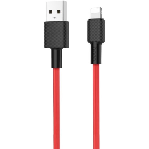 USB töltő- és adatkábel, Lightning, 100 cm, 2000 mA, törésgátlóval, gyorstöltés, karbon minta, Hoco X29 Superior, piros