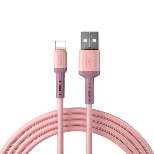 USB töltő- és adatkábel, Lightning, 100 cm, 2400 mA, törésgátló, Wooze Rainbow Cable, rózsaszín