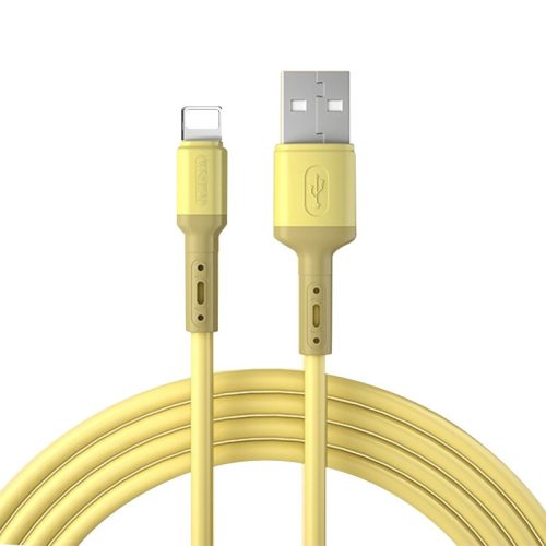 USB töltő- és adatkábel, Lightning, 100 cm, 2400 mA, törésgátló, Wooze Rainbow Cable, sárga