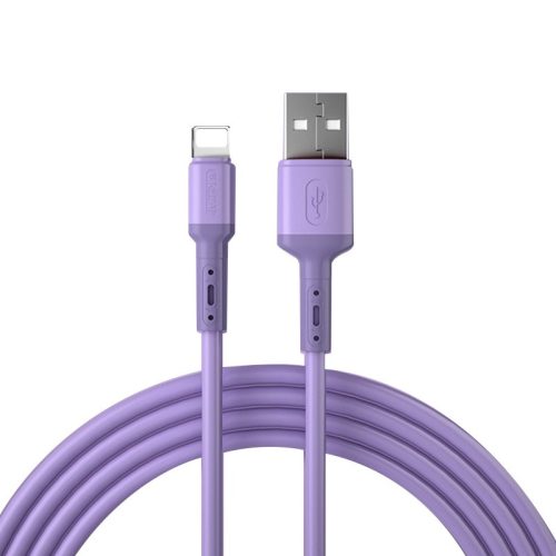 USB töltő- és adatkábel, Lightning, 200 cm, 2400 mA, törésgátló, Wooze Rainbow Cable, lila