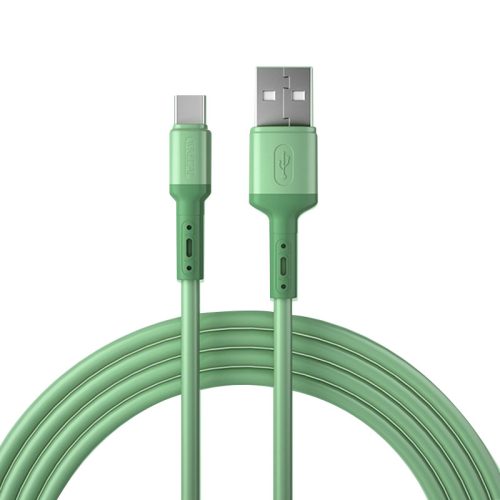 USB töltő- és adatkábel, USB Type-C, 200 cm, 2400 mA, törésgátló, Wooze Rainbow Cable, zöld