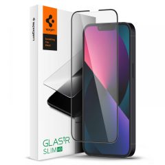   Apple iPhone 13 Mini, Kijelzővédő fólia, ütésálló fólia (az íves részre is!), Tempered Glass (edzett üveg), 3D Full Cover, Spigen Glastr Slim HD Full Cover, fekete