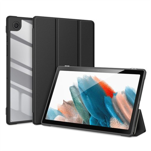 Samsung Galaxy Tab A8 10.5 (2021) SM-X200 / X205, mappa tok, Trifold, légpárnás sarok, közepesen ütésálló, átlátszó hátlap, Dux Ducis Toby, fekete