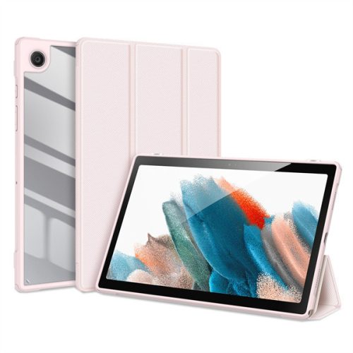 Samsung Galaxy Tab A8 10.5 (2021) SM-X200 / X205, mappa tok, Trifold, légpárnás sarok, közepesen ütésálló, átlátszó hátlap, Dux Ducis Toby, rózsaszín