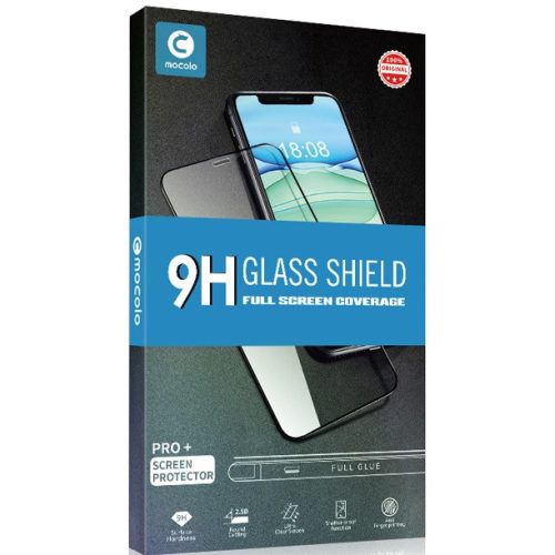 Huawei Y6p, Kijelzővédő fólia, ütésálló fólia (az íves részre is!), Tempered Glass (edzett üveg), Full Glue, Mocolo, fekete